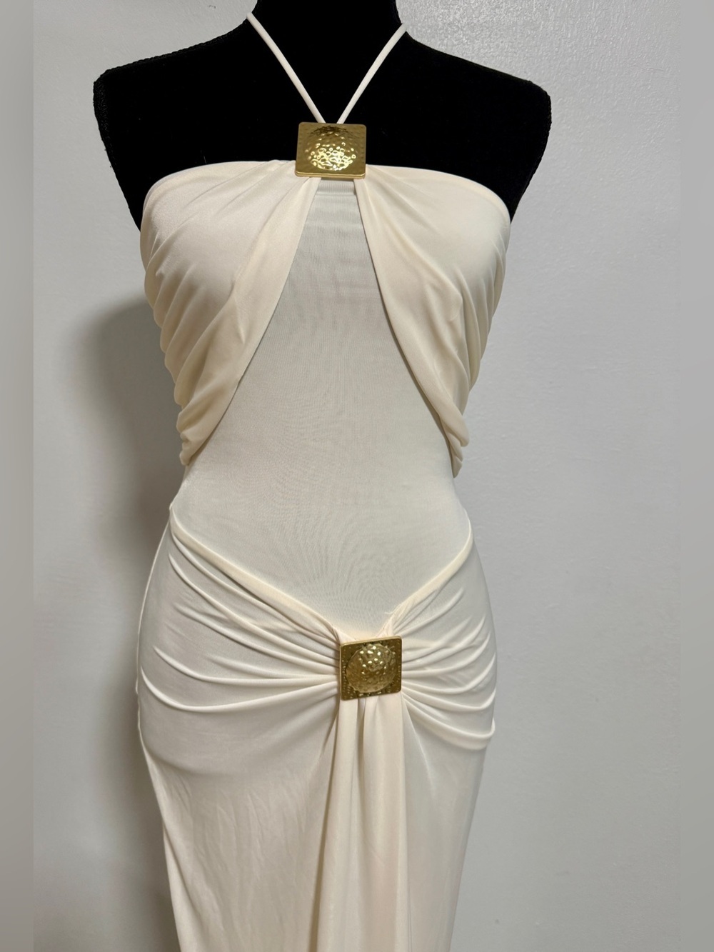 MESHKI Quincy Maxi Dress Women XS White Excellent Gold Hardware Halter - Picture 10 of 15